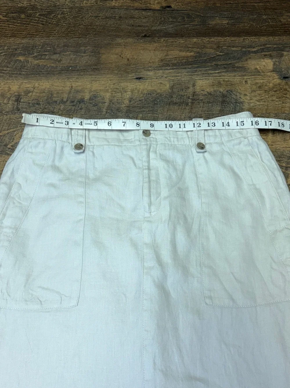 J.CREW Linen Cargo Pencil Skirt Womens 10 Cream Knee Length Office Casual